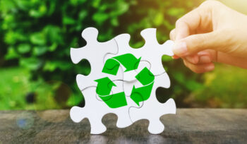 Recycle 4 piece jigsaw puzzle completed by hand