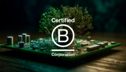 B Corp certification logo on a microchip.